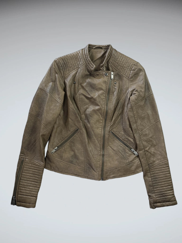 Vintage Brown Faux Leather Button Jacket Women (M)