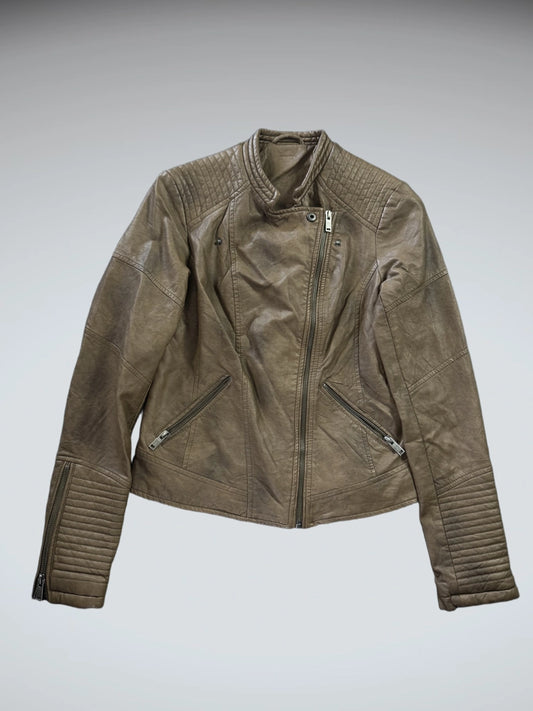 Vintage Brown Faux Leather Button Jacket Women (M)