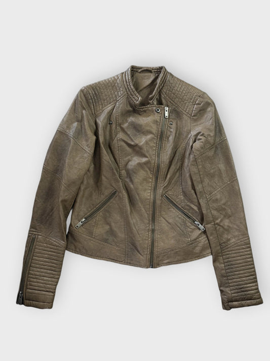 Vintage Brown Faux Leather Button Jacket Women (M)