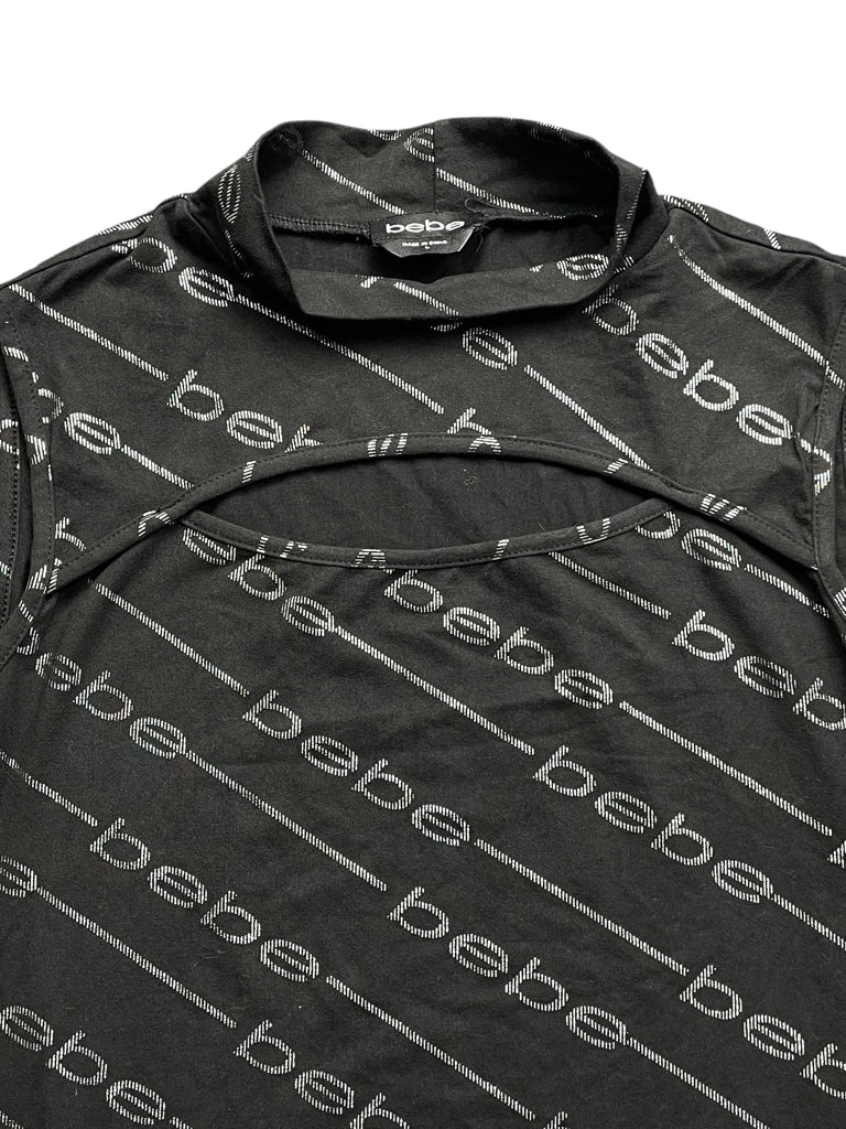 Black Logo Print High Neck Top (L)