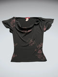 Black Japanese Floral Drape Top (S)