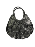 Black Shiny Ruched Round Tote (ONESIZE)