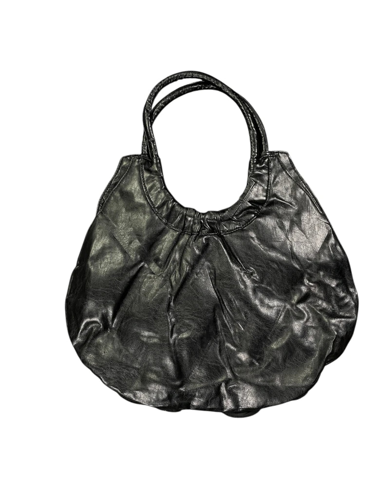 Black Shiny Ruched Round Tote (ONESIZE)