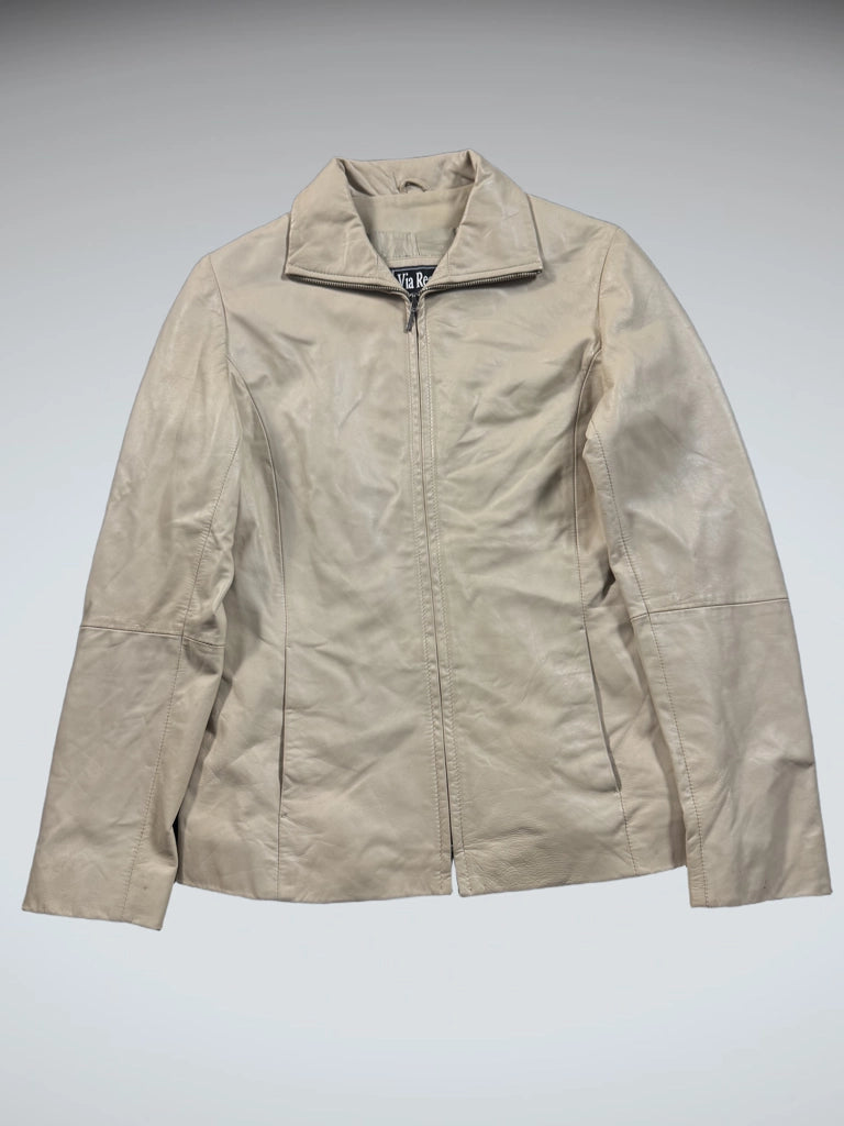 Via Reggio Beige Leather Jacket (M)
