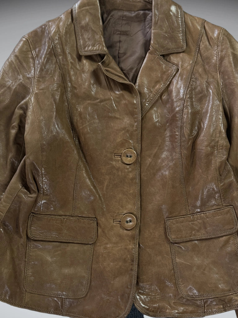 Vintage Brown Genuine Leather Coat Women (M)