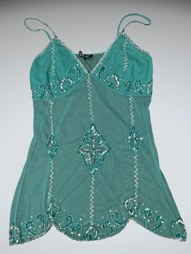 Light Blue Shiny Pattern Dress Top (L)