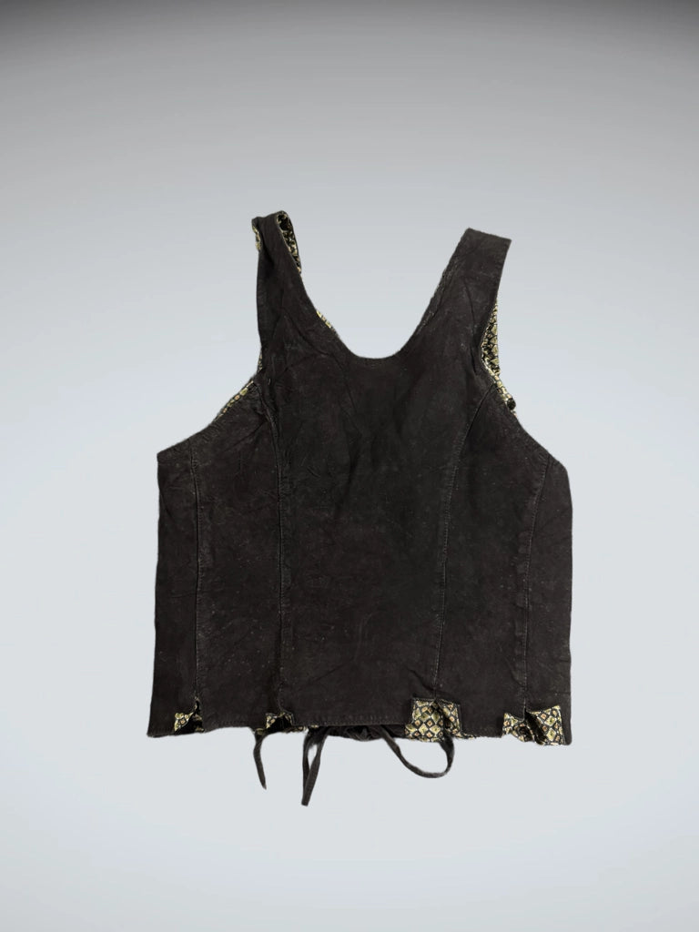 Black Lace-Up Leather Look Vest Women (M)