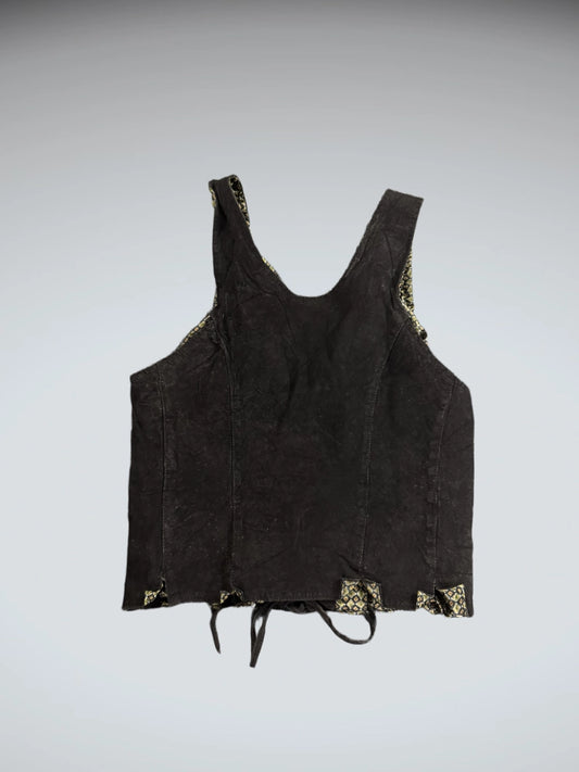 Black Lace-Up Leather Look Vest Women (M)
