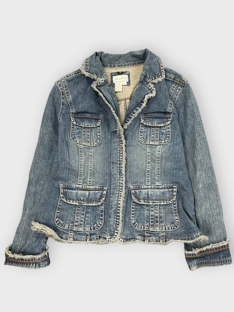 Live a Lill Frayed Hem Denim Blazer Jacket (L)