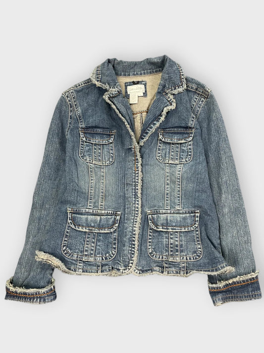 Live a Lill Frayed Hem Denim Blazer Jacket (L)