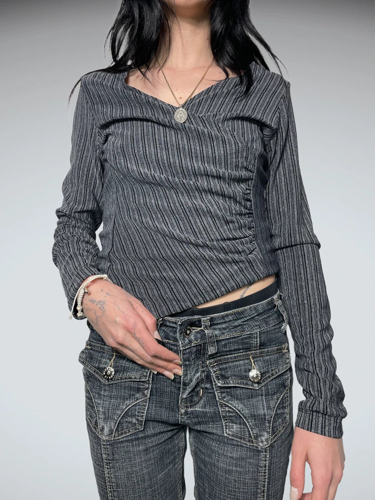 grey striped top