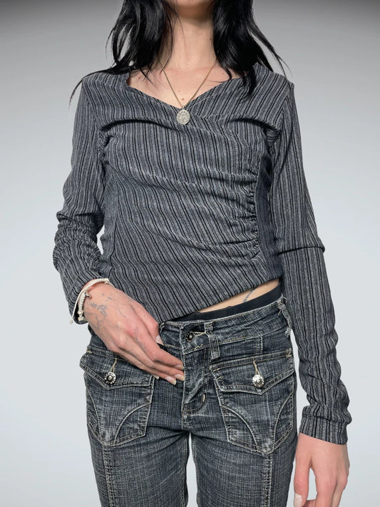 grey striped top