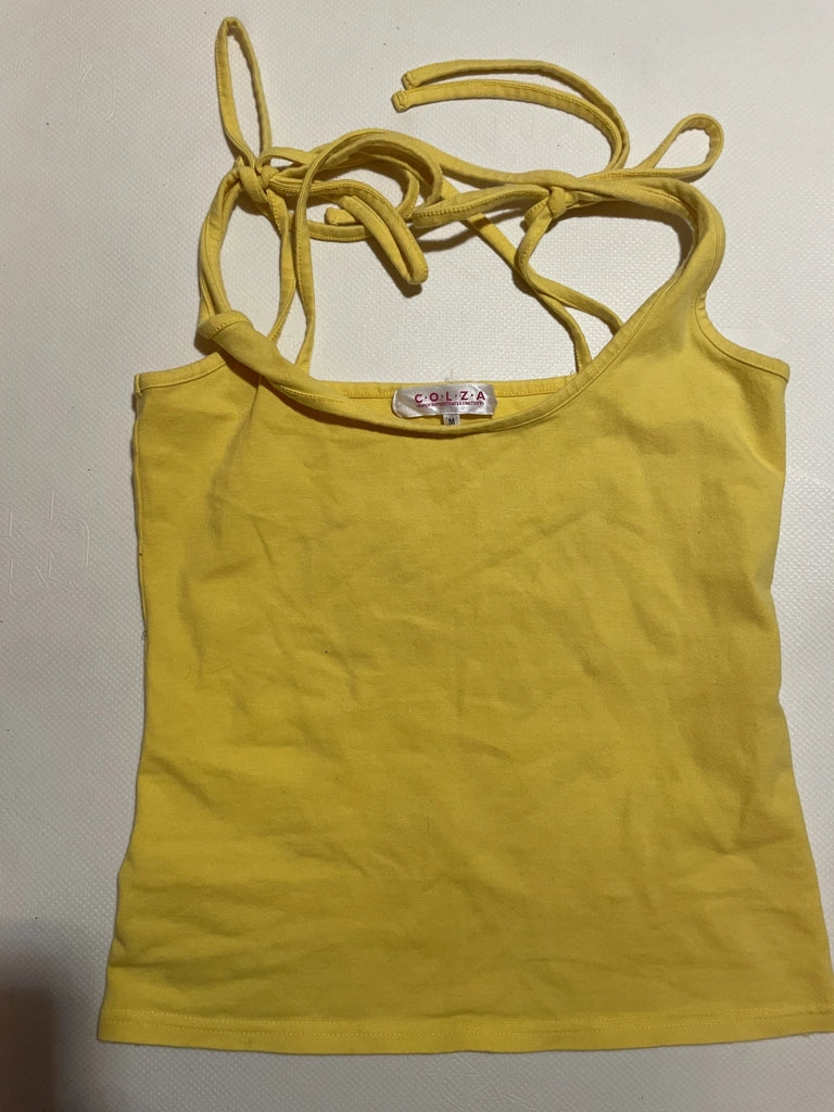 Sunshine Yellow Tie-Shoulder Tank Top Summer Vintage Cami (S)
