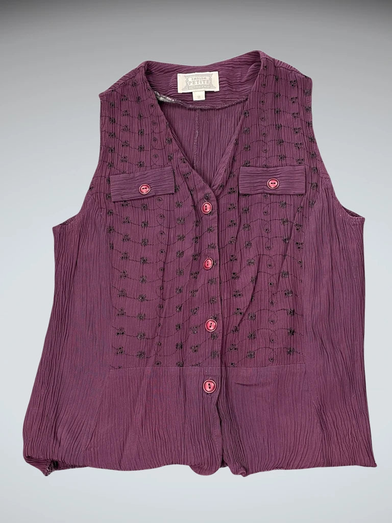 Emblem Purple Rayon Sleeveless Vest Top (S)