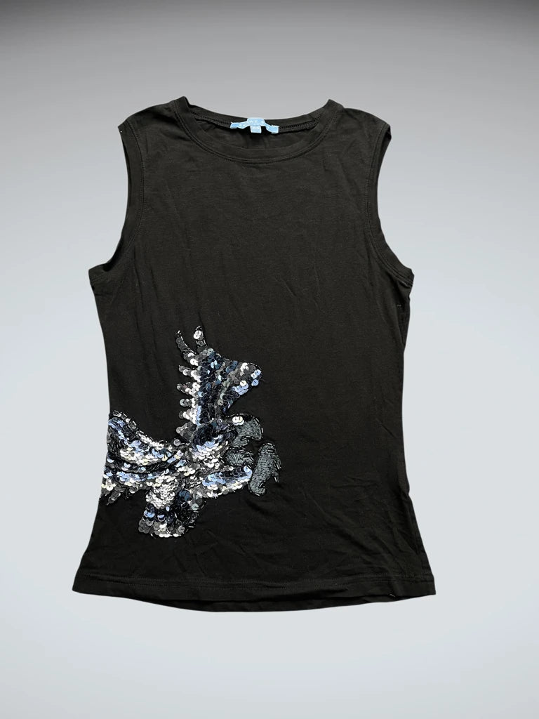 Black Sequin Horse Graphic Tank Top (S)