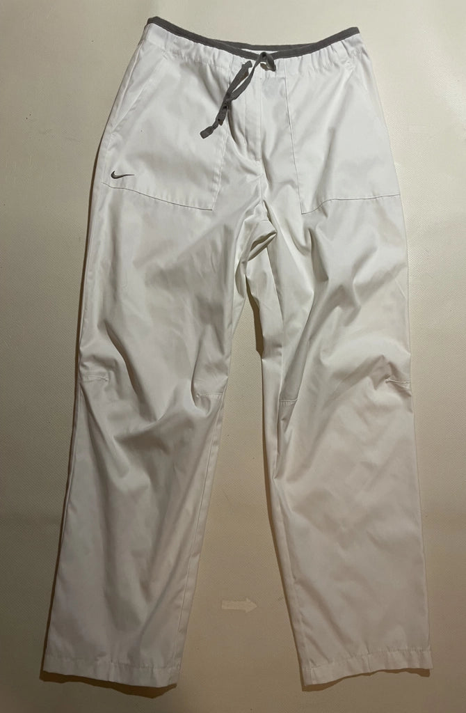 Minimalist White Nylon Track Pants Grey Drawstring Nike Retro (M)
