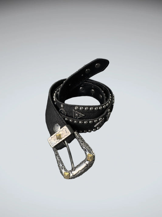 Edgy Studded Western Black Leather Belt (ONESIZE)