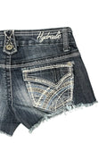 Hydraulic Dark Wash Embroidered Pocket Hotpants (S)