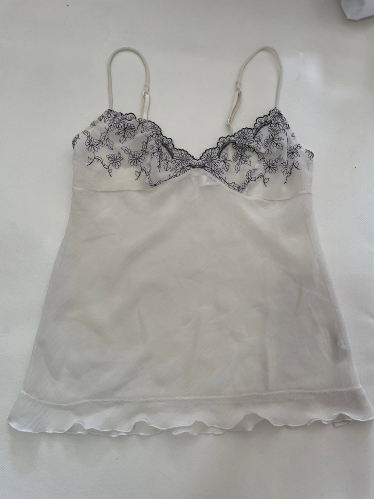 Sheer Ethereal Floral Embroidery Camisole Top Vintage Chic (XL)