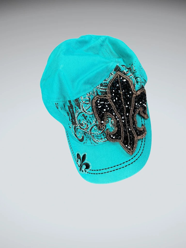 Turquoise Fleur-de-Lis Embellished Cap (ONESIZE)