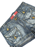 Me Lem Distressed Pocket Button Denim Shorts (S)