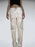 Minimalist White Nylon Track Pants Grey Drawstring Nike Retro (M)