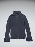 Navy Cable Knit Sweater with Folded Cuffs (S)
