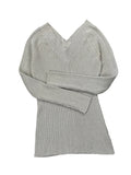 Grey Shimmer V-Cut Knit Sweater (S)