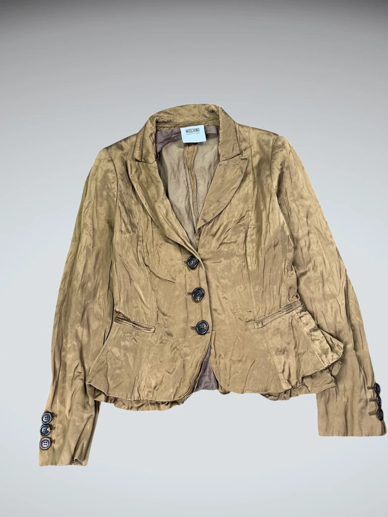 Moschino Bronze Satin Tailored Peplum Blazer (XS)