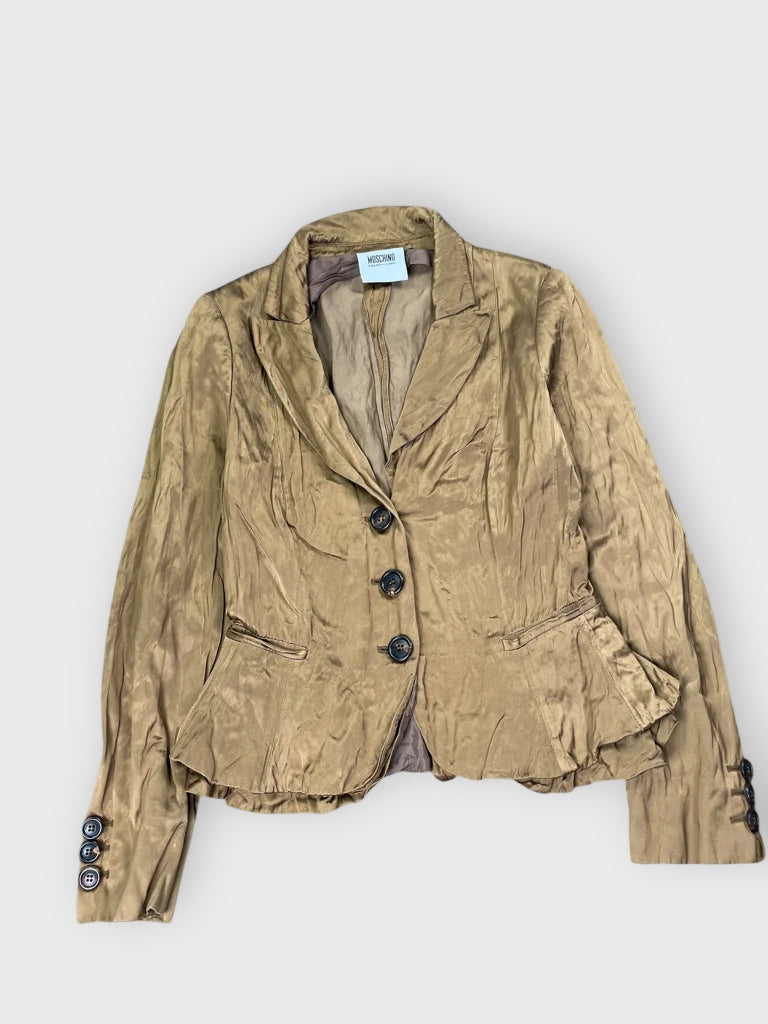 Moschino Bronze Satin Tailored Peplum Blazer (XS)