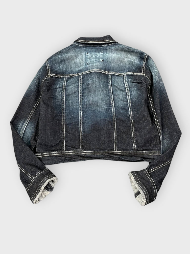 back view, Anethyst Cropped Dark Wash Denim Jacket, vintage Y2K second hand piece