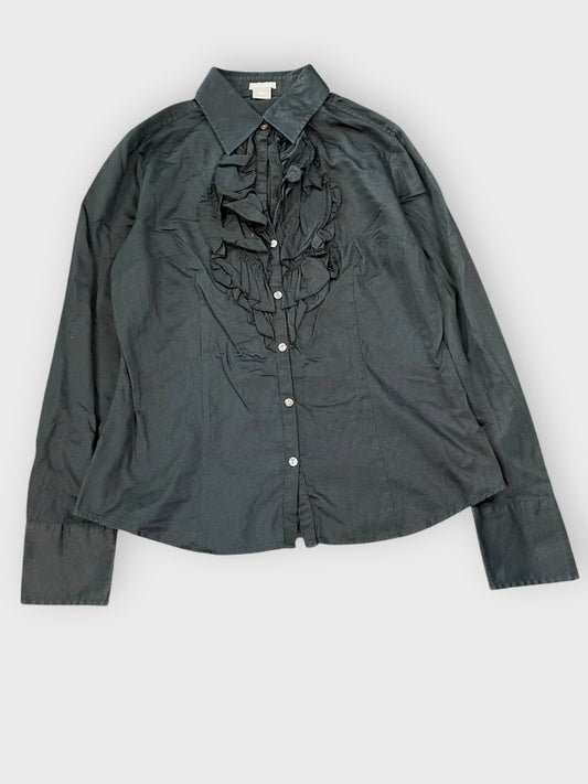 front view, Ann Taylor Black Ruffle Front Blouse, vintage Y2K second hand piece