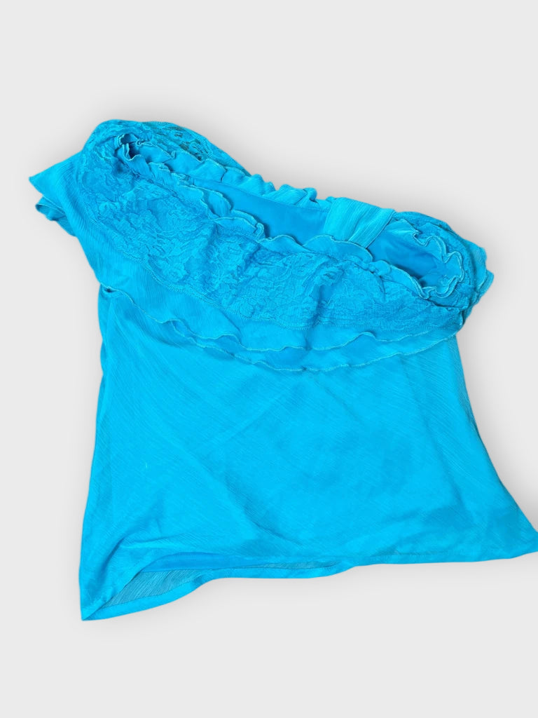 detail view, Cato Aqua Ruffle One-Shoulder, vintage Y2K second hand piece, image 5