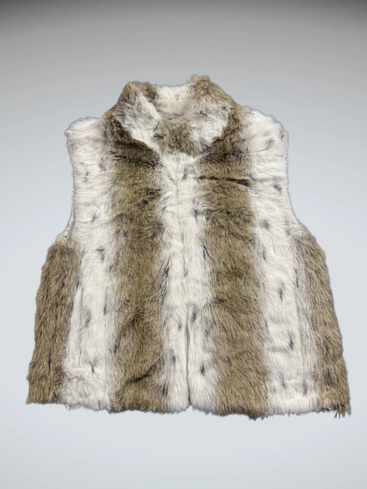 Vintage White Brown Faux Fur Vest Women (L)