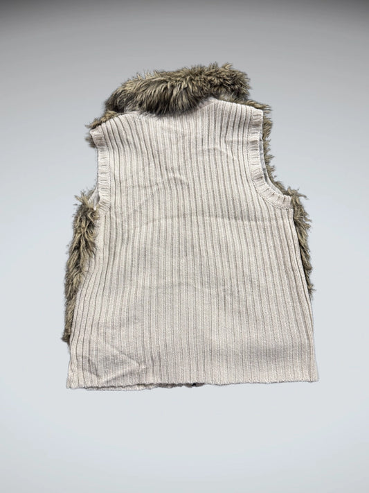 Pink Rose Beige Acrylic Vintage Vest Women (L)