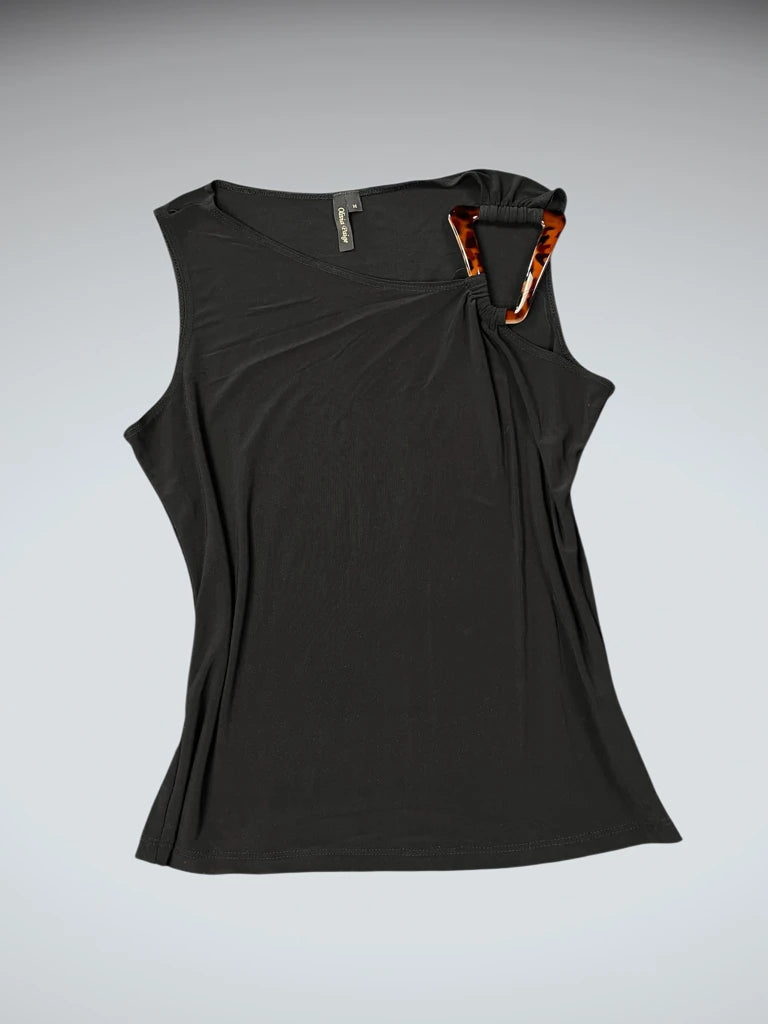 Olivia Page Black Draped Top with Shoulder Detail (M)