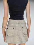 Khaki Beige Cargo Mini Skirt Utility Style Vintage Casual (M)