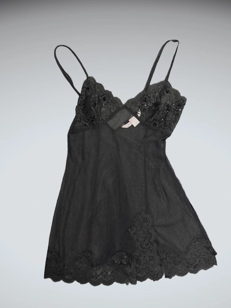 Sultry Black Lace Babydoll Lingerie Top (XS)