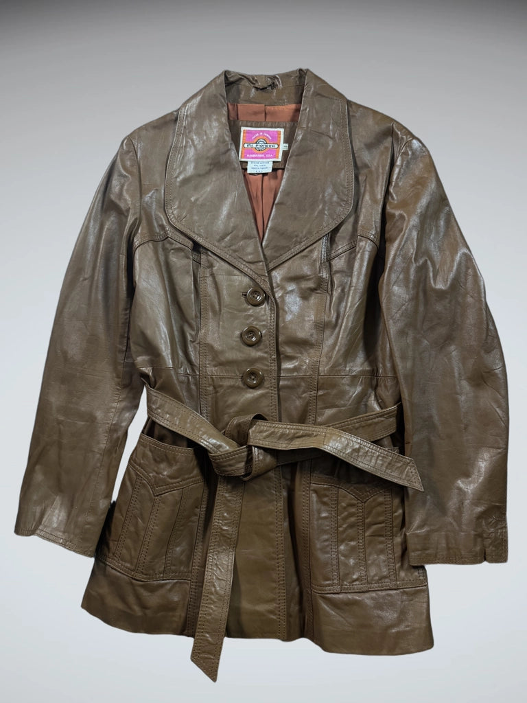 Ms Pionerr Brown Genuine Leather Coat (L)