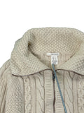 Beige High-Collar Wool Blend Cable Knit Sweater (L)