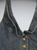 Retro Y2K Halter Neck Denim Vest (S)