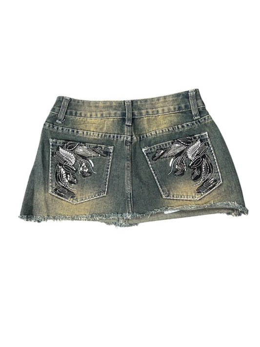 Vintage Denim Skirt with Pocket Stitch (XS)