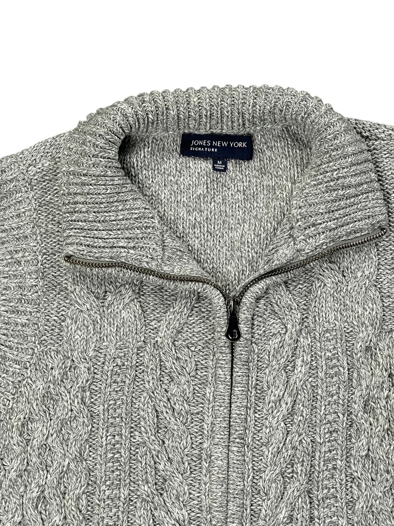 Grey Sleeveless Cable Knit Zip Vest (M)