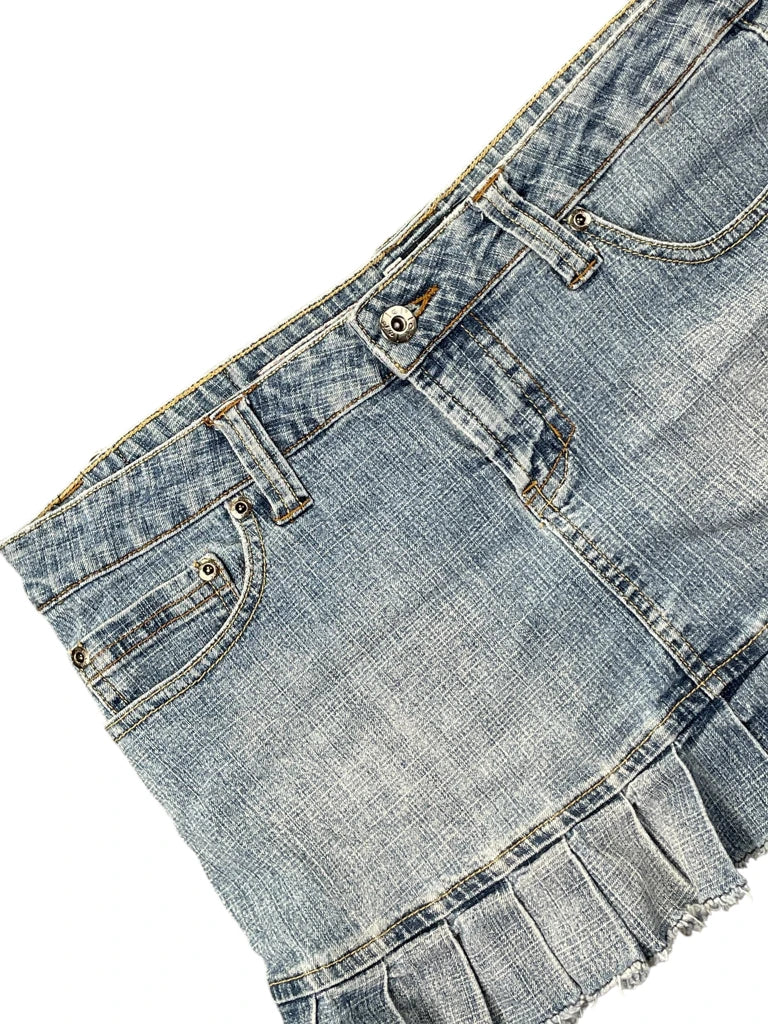 LEI Blue Denim Skirt with Ruffled Hem (L)