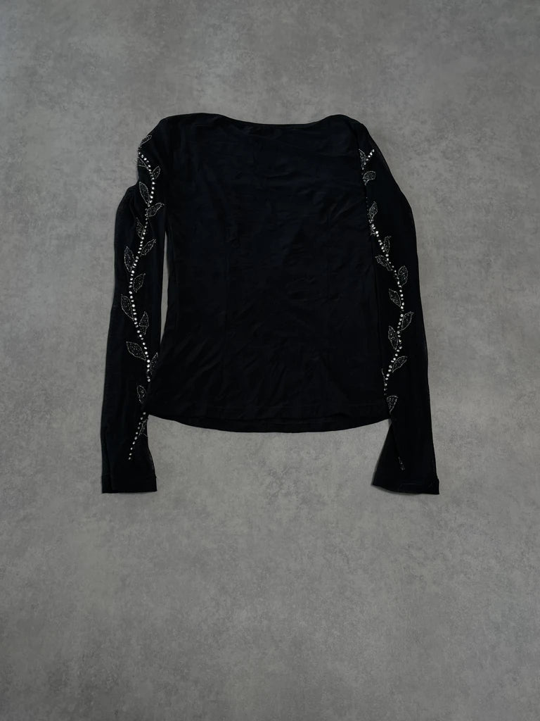 top with gems decoration on the sleeves