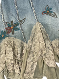 Boho Floral Embroidered Denim Skirt (S)