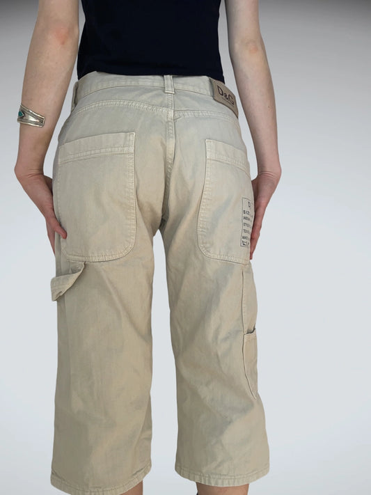 Beige Utility Cargo Capri Pants D&G Y2K Vintage Core (M)