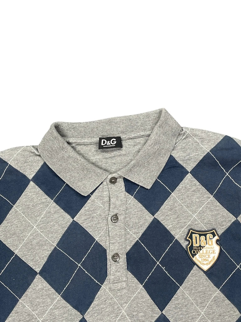 D&G Grey Navy Argyle Polo Shirt (L)
