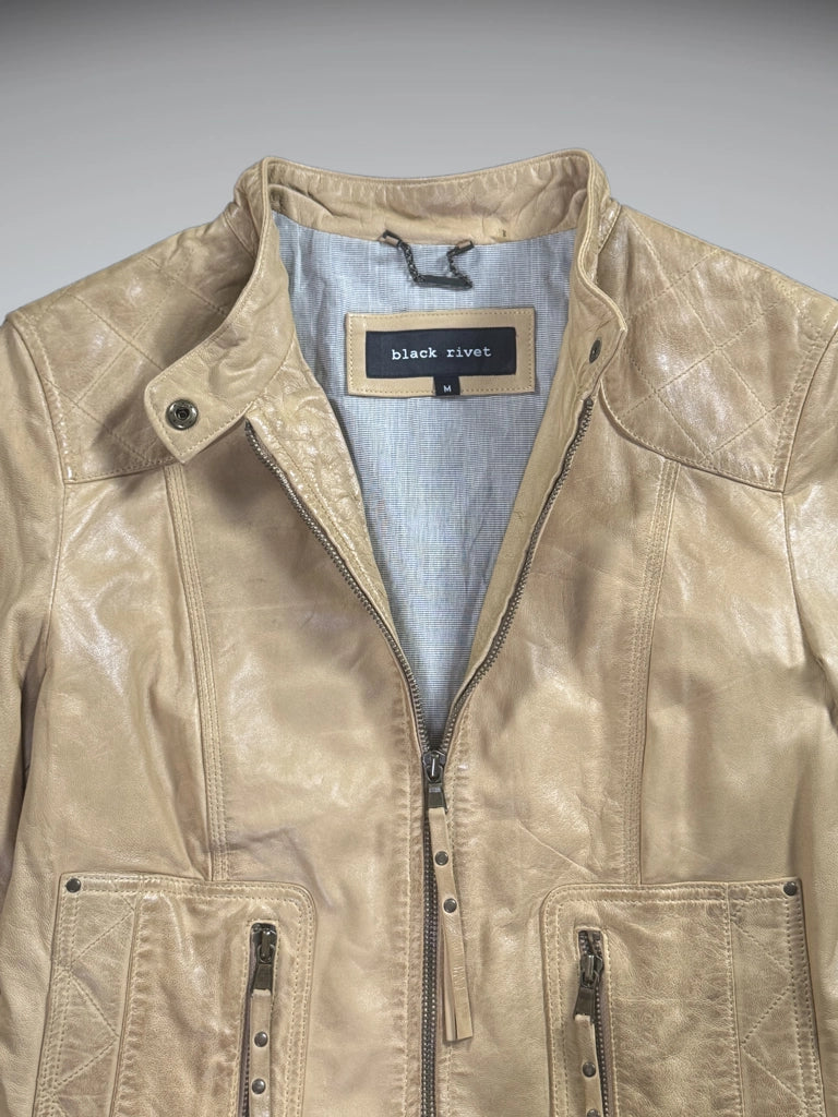 Black Rivet Light Brown Faux Leather Biker Jacket Women (M)