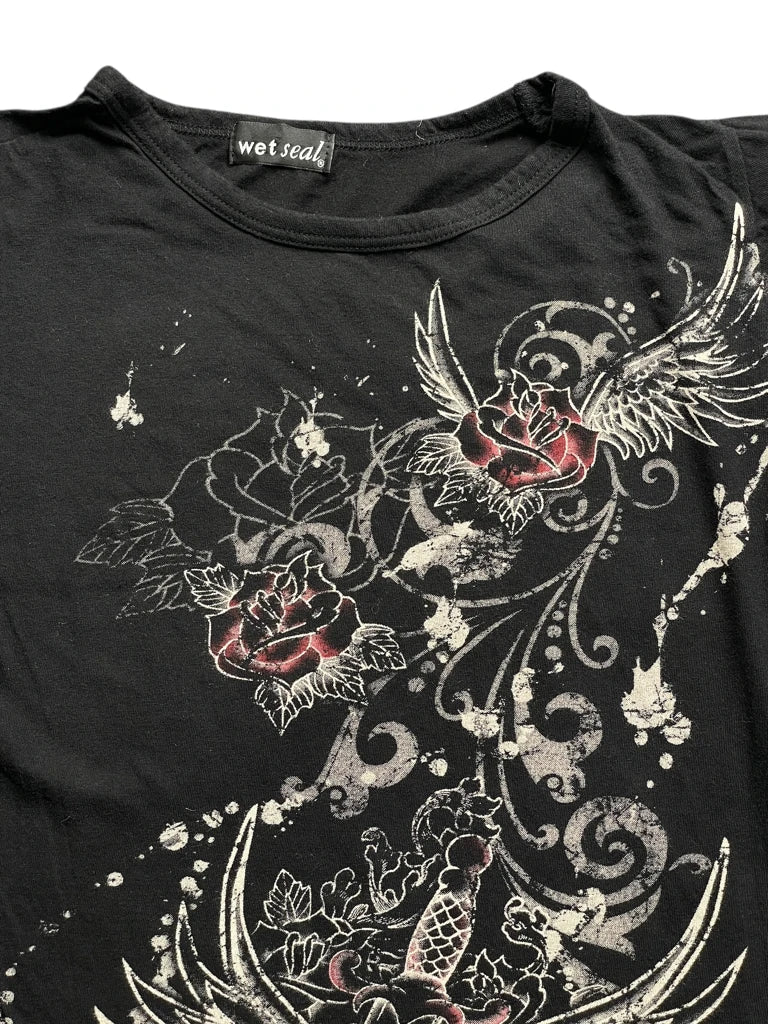Y2K Black Graphic Ed Hardy Style Tee (S)